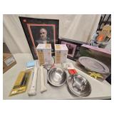 Lot - 2 porch lights, Leather portfolio,  Don