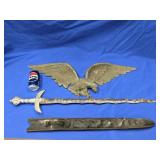 Brass 30" Eagle plaque and reproduction sword 34"