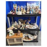 Nativity Scene. Goblets, figurines, Santa print,