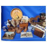 Wooden ware, tins, lighthouse, coasters, pitcher,