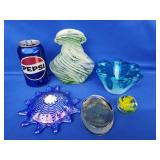 Sasaki Art glass ashtray, art glass vase and art