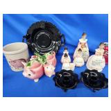 Black Amethyst underplatw & 2 candlesticks,