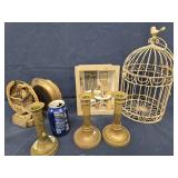 Lot - Eagle Bookends, pair brass candlesticks,