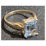 14K Gold Ring with square aqua stone ring total
