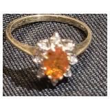 14K Ring with Citron center stone and trimmed in