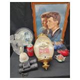 Fenton bells, artglass: tree, teapot, 2 swans and