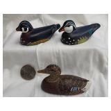 3 miniature lead decoys.  2 wood ducks made in