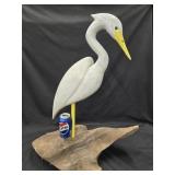 Rick Fish hand carved  Heron on driftwood base