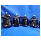 MCM drip glaze pottery canister set.   4 canister