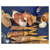 Duck anf fish decoys - 2 painted  ducks 1