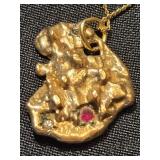 14K Gold Nugget with 3 small gemstones and 14K