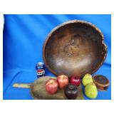 Old wood bowl has Repair,  reproduction resun