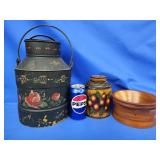 Galvanized Pail handpainted, Tea tin hand painted