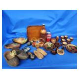 Wooden ware.   Bottle,  cordial cups, Wooden