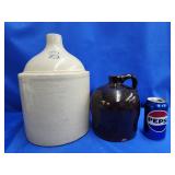 White stoneware 2 Gallon jug and smaller 8" H