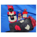 Black Americana cookie jar, bell, wood shelf