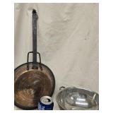 Antique Copper Frying Pan has iron handle and