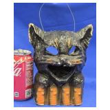 Halloween Papier-Mache Black Cat on Fence