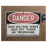 Porcelain "DANGER"  sign - High Voltage Wires