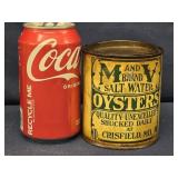 Vintage M and V Brand Salt Water OYSTERS, 1 Pint,