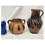 2 Early Redware Southern? Pottery  Decorated Salt