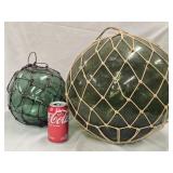 2 Blown Glass Floats - measuring 13" and 9" look