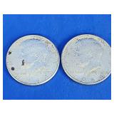 2 1964 Silver Kennedy Half dollar coin.   Look at