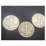 3 Silver Walking Liberty Half dollars 1941, 1943
