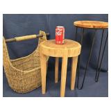 Lot - slab wood stool 18.5"h made in India, woven