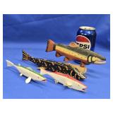 4 Fish Decoys - 1 mounted on base, black Decoy