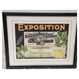 EXPOSITION  Etock Label framed measures 17"×13",