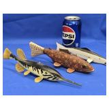 3 Vintage Fish Decoys - 1 Gar Fish Decoy marked