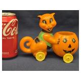 Halloween  Cat with Jack-O-Lantern on wheels, ,