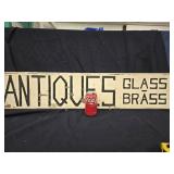 Painted Wood Sign - ANTIQUES  Glass Brass and