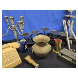 Lot - Pewter-tone 5 candlelabra, chrome a d metal