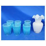 6 Fenton Opalesent Hobnail 3.25" Tumblers and 6"