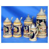 5 Beer Steins.  Made in Germany.   Various ages