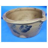 Cobalt blue decorated stoneware Milkpan.  Floral