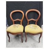 Pair Victorian balloon back needlepoint chairs. 1
