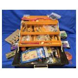 Tackle box and contents- hooks, lures, bobbers,