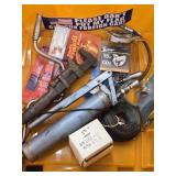 Tool lot - Antique Pipe Wrench, Grease Gun, Speed