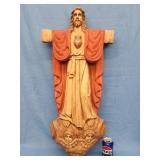 Wood handle carved Sacred Heart of Jesus on the