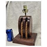 Antique Wood Block Pulley lamp look at pictures