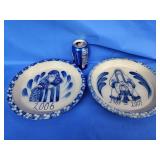 2 Eldreth Pottery plates. Marked Seconds.  Blue