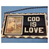 Chip glass mirror with foil backing religious