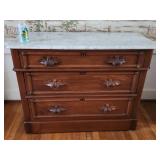 Walnut Victorian 3 drawer dresser.  Marble top.