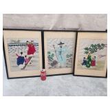 3 vintage Korean embroidery children in See saw