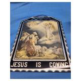 Chip glass mirror religious "Jesus is Coming"