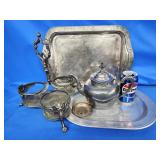 Silverplate curet caddy with winged lion feet,