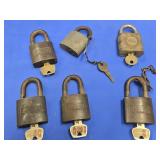 6 Vintage padlocks with keys all work , look at